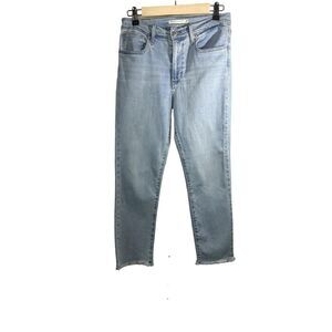 LEVI'S Women's 724 High Rise Straight Crop Fringe Hem Denim Jeans Blue Size 29